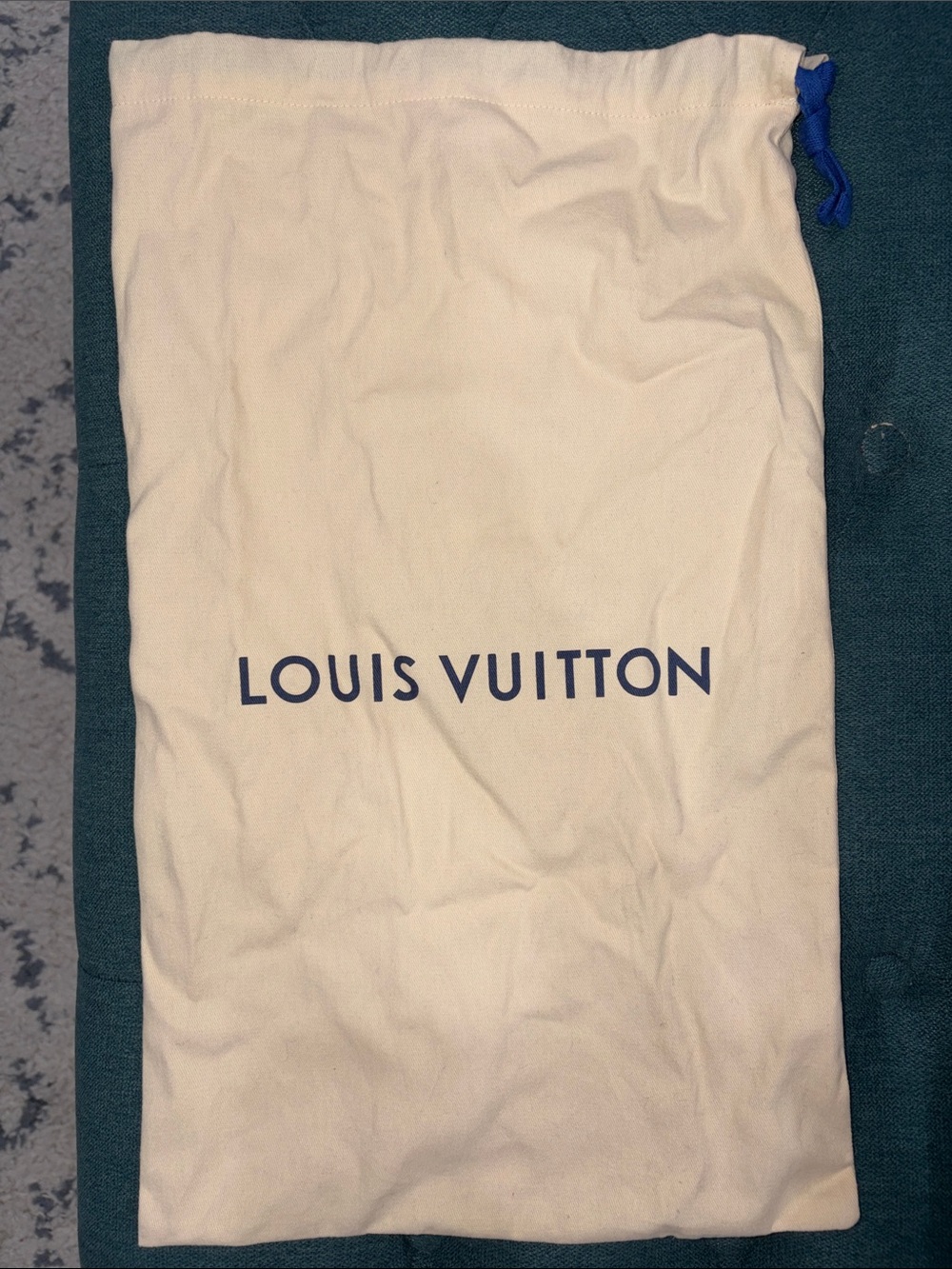 Louis Vuitton Cream Cotton Dust Bag with Navy Logo and Drawstring